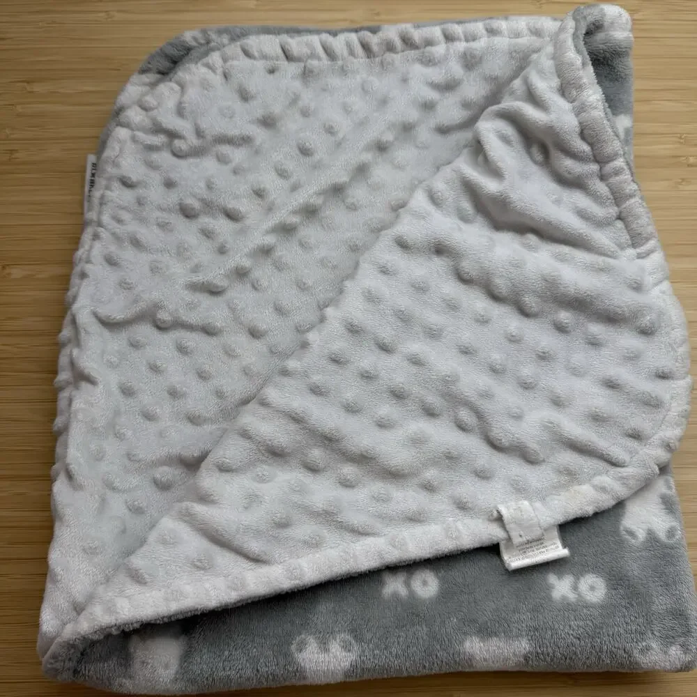 Blankets & Beyond Baby Blanket Security Lovey Teddy Bear XO Gray White